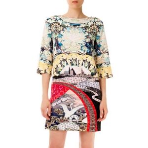 MARY KATRANZOU "Eve Swan Village" Print Bracelet Sleeve Shift Dress 4